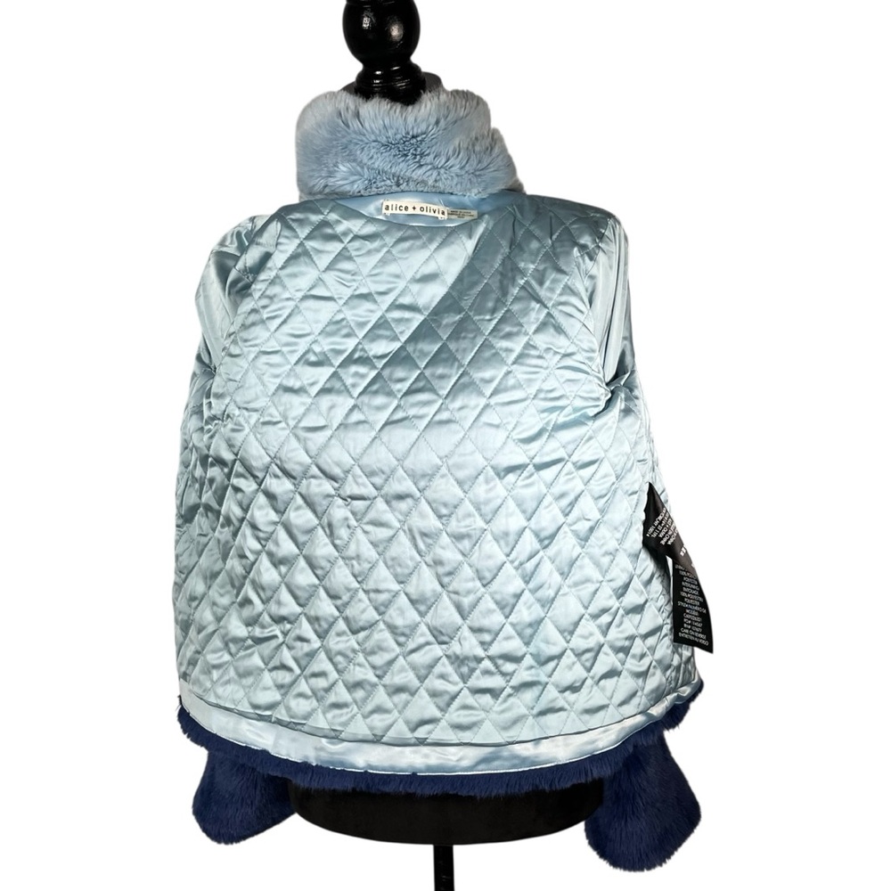 Alice & Olivia Blue Faux Fur Jacket Two-Tone Color Block Quilted Teddy Coat - Picture 10 of 14